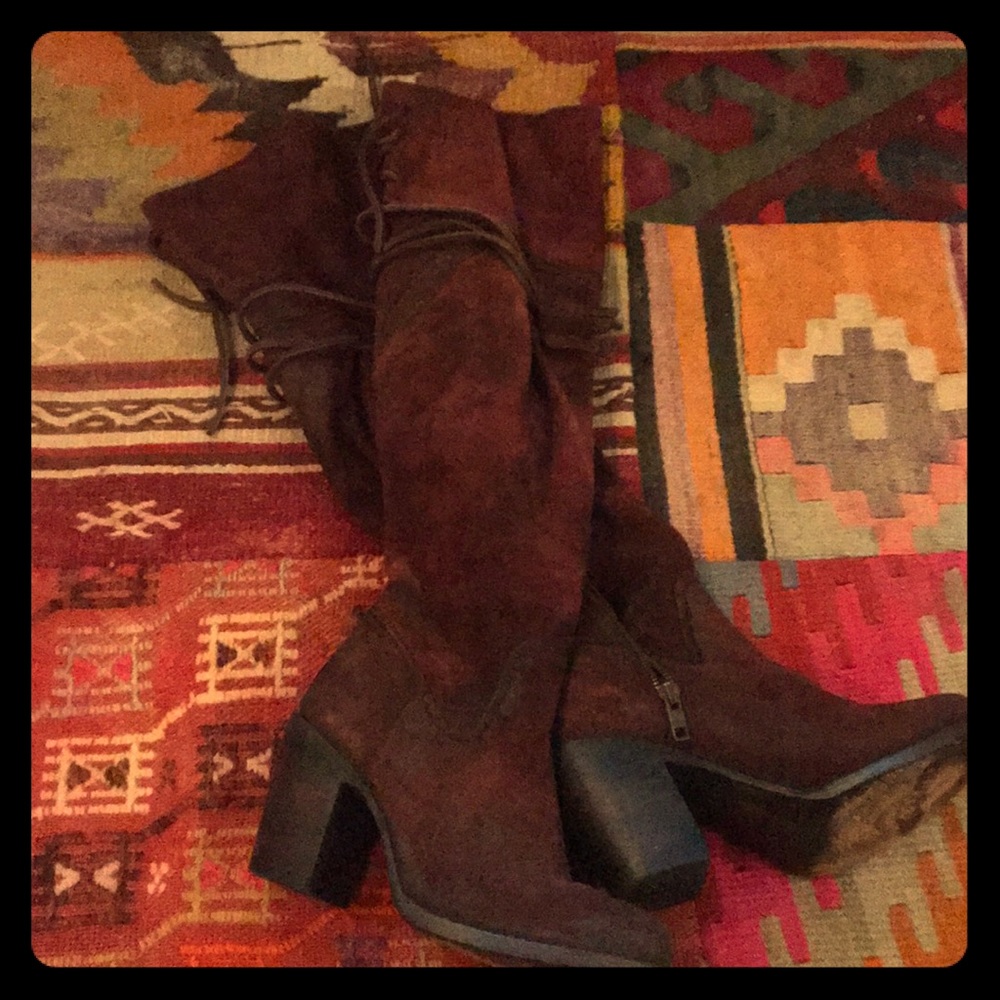 Wine knee high freebird boots